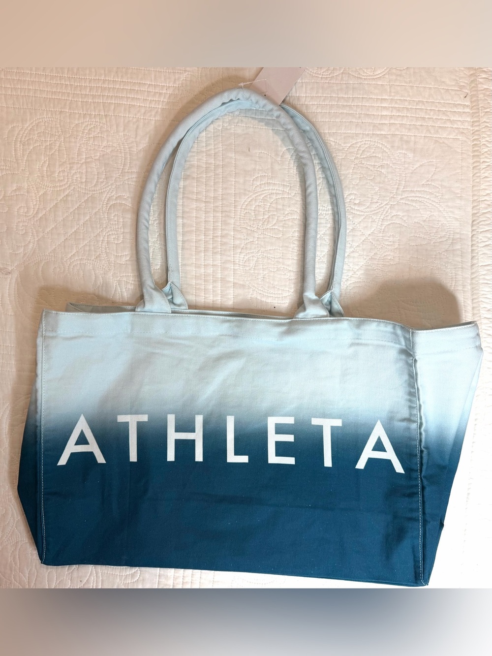 Athleta Tote Bag Gym Blue Ombre Large Canvas Shopping Bag 18.5x9.5 Travel NWT
